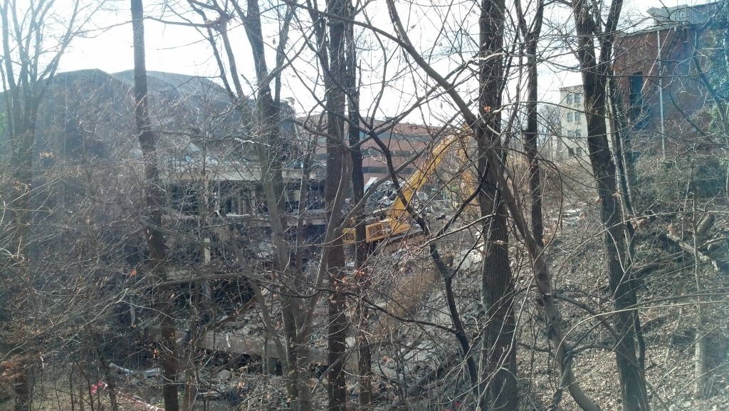 The Van Ness Square building undergoes demolition on Dec. 21, 2013.