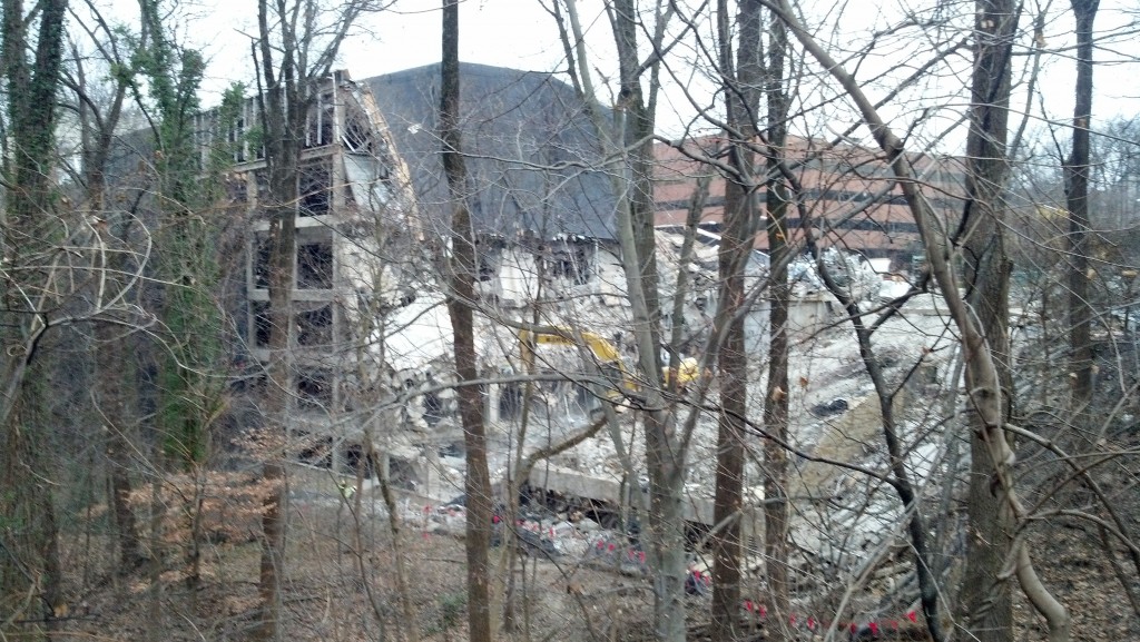 The slow demolition of the Van Ness Center on the edge of Soapstone Valley on Dec. 26, 2013.