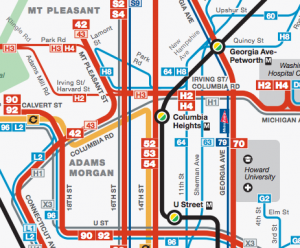 There are plenty of bus options through Columbia Heights ... (via WMATA)